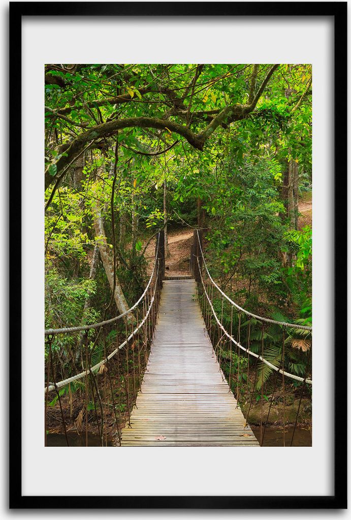 Bild - Bilderrahmen - 40 cm x 60 cm - MDF - Rahmen - Wandkunst - Hängebrücke im Wald