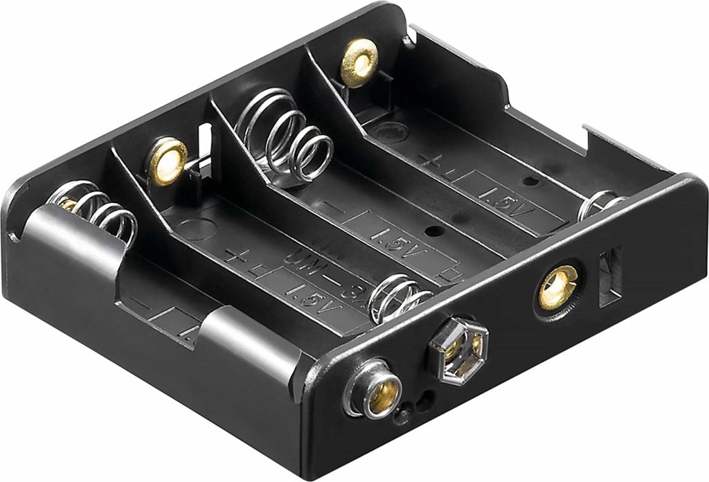 Wentronic 4x AA (Mignon) Batteriehalter, Druckknopf, Schwarz - Druckknopf