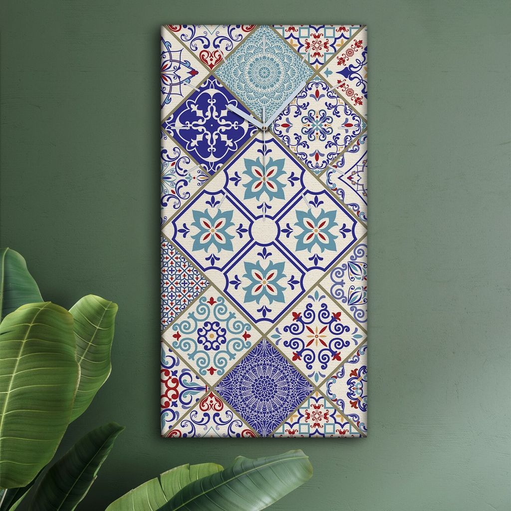 Wohnzimmer Leinwand Uhr Geräuschlos Küche 30x60 Portugiesische, Mosaike, Textur, Abstrakt, weiße Zeiger