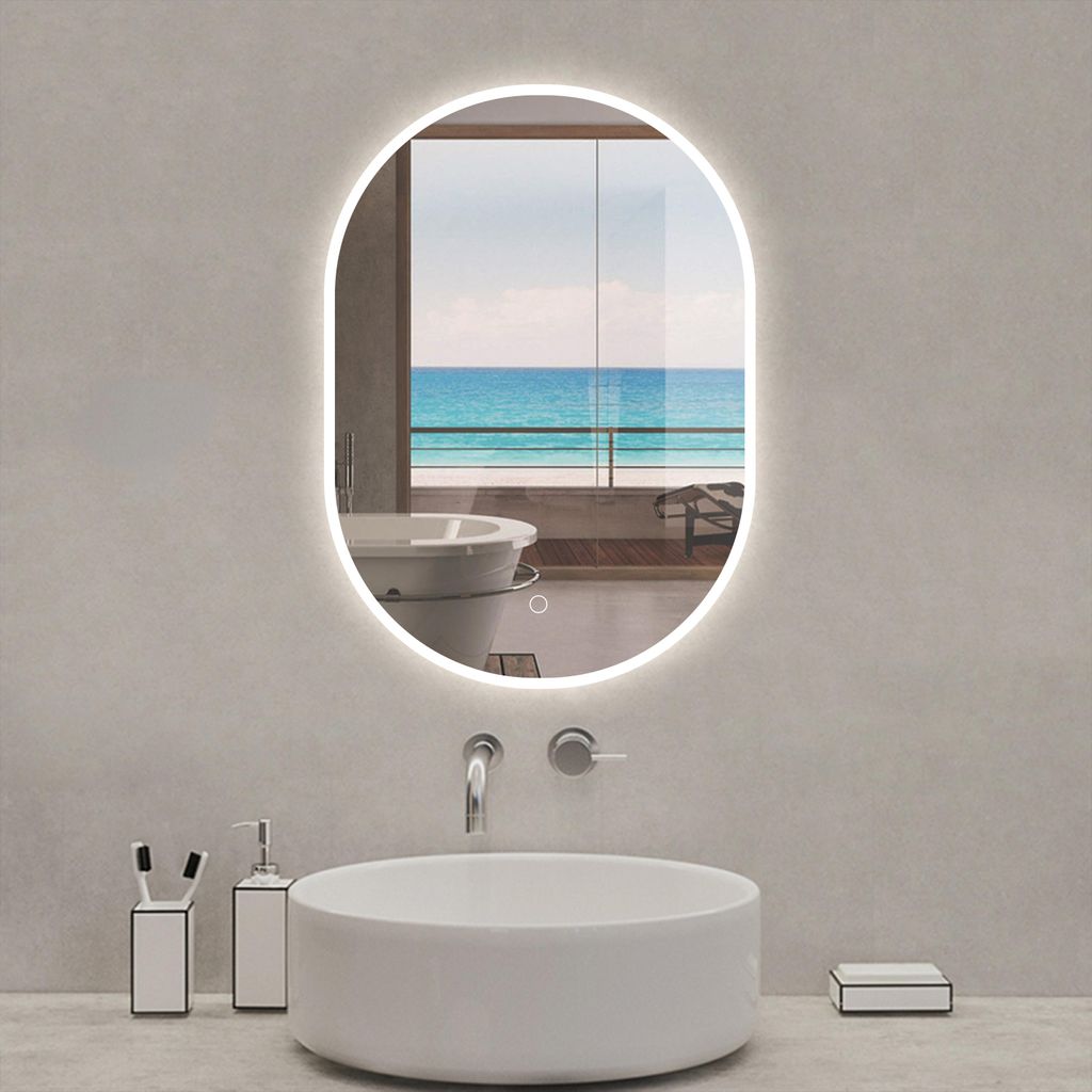 Miroir de salle de bain ovale 45x80cm, mémoire + dimmable + Image du produit 