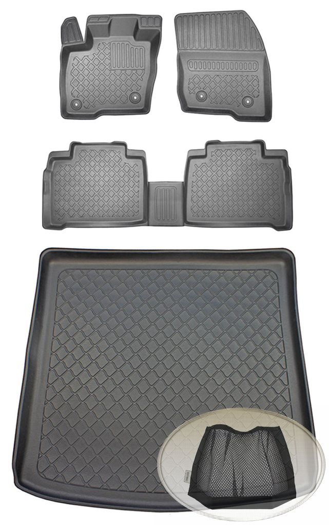 SET Kofferraumwanne Gummifußmatten für Ford Galaxy Titanium 3 Van Kombi 5-türer 2015- 7Sitze (1. + 2. Sitzreihe) 7Sitze (3. Reihe unten)
