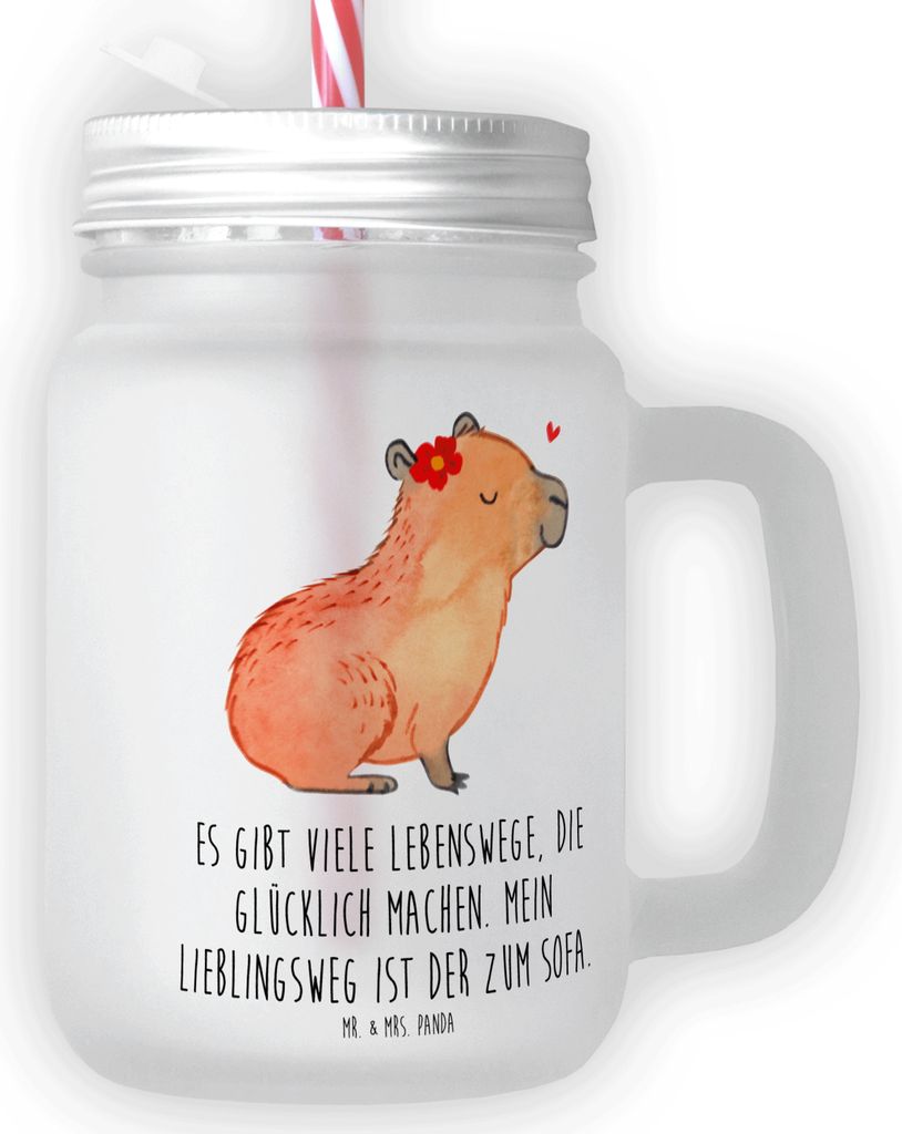 Mr. & Mrs. Panda Glas Capybara Blume - Transparent - Geschenk, Trinkglas mit Deckel, Mason Jar, Cocktailglas, Schraubverschluss, Lustige Sprüche, ...