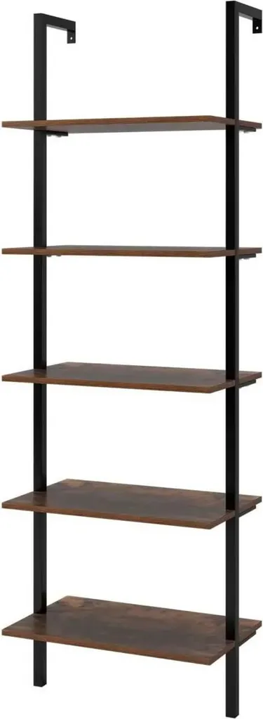 Bibliothèque industrielle 5 tablettes bois et métal brun noir 185 cm