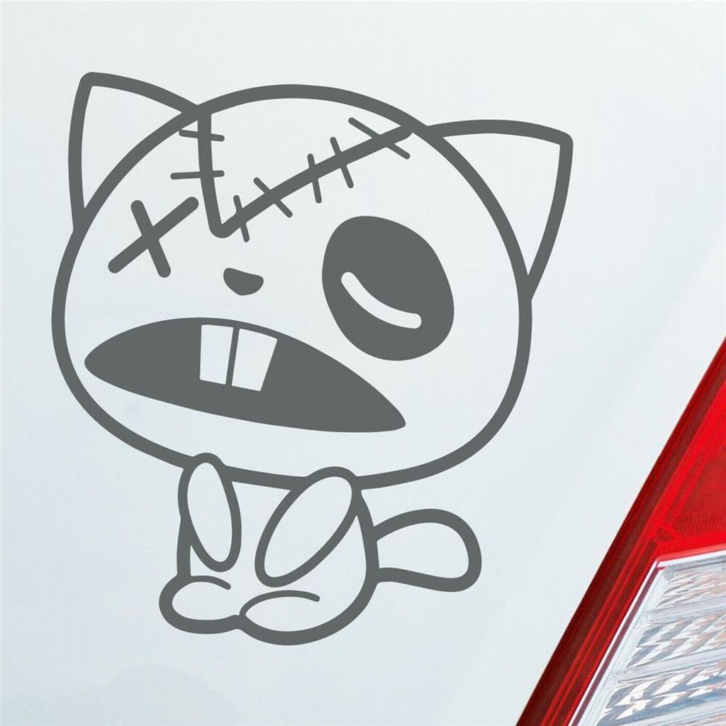 Auto Aufkleber Comic Katze Tier Cat Spaß Freak 10x11 cm Grau Sticker Heckscheibenaufkleber