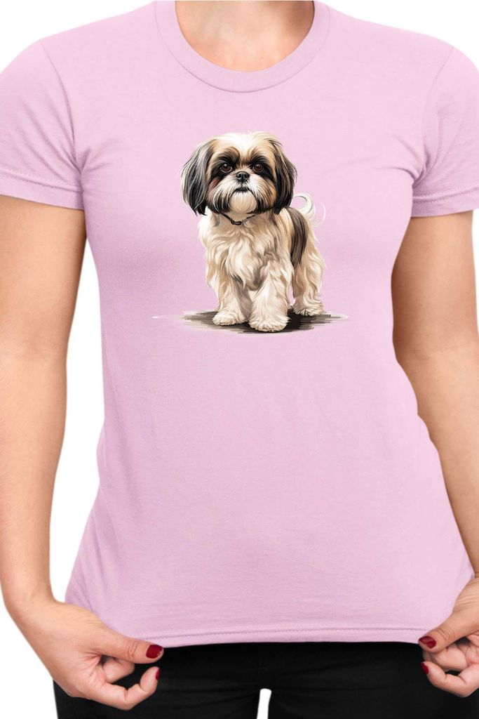 Damen T-Shirt Dogs Breeds Shih Tzu Dog Breed 005, Lady XS / Hellrosa