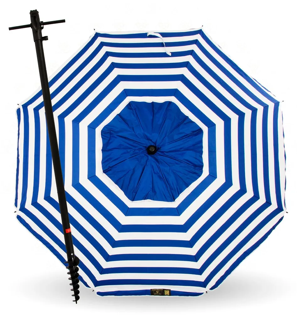 Parasol 200 cm à 8 baleines et ressort spiralé anti-vent style marin