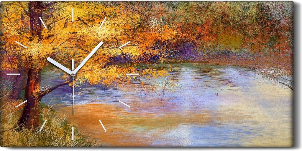 Leinwand Uhr Küche Wohnzimmer Bild 60x30 Malerei Landschaft bunte Herbst Bäume - weiße Hände