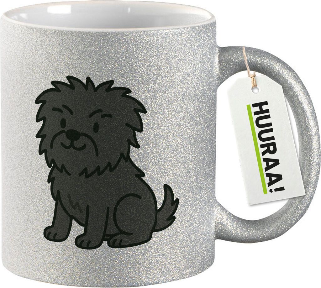 Huuraa Glitzertasse Affenpinscher Comic Affi 330ml Silber Keramik Kaffeebecher Geschenkidee