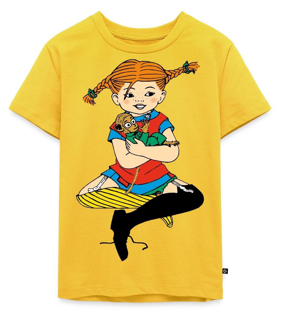 Spreadshirt Pippi Langstrumpf Zusammen Mit Herr Nilsson Kinder Premium T-Shirt, 134/140 (8 Jahre), Sonnengelb