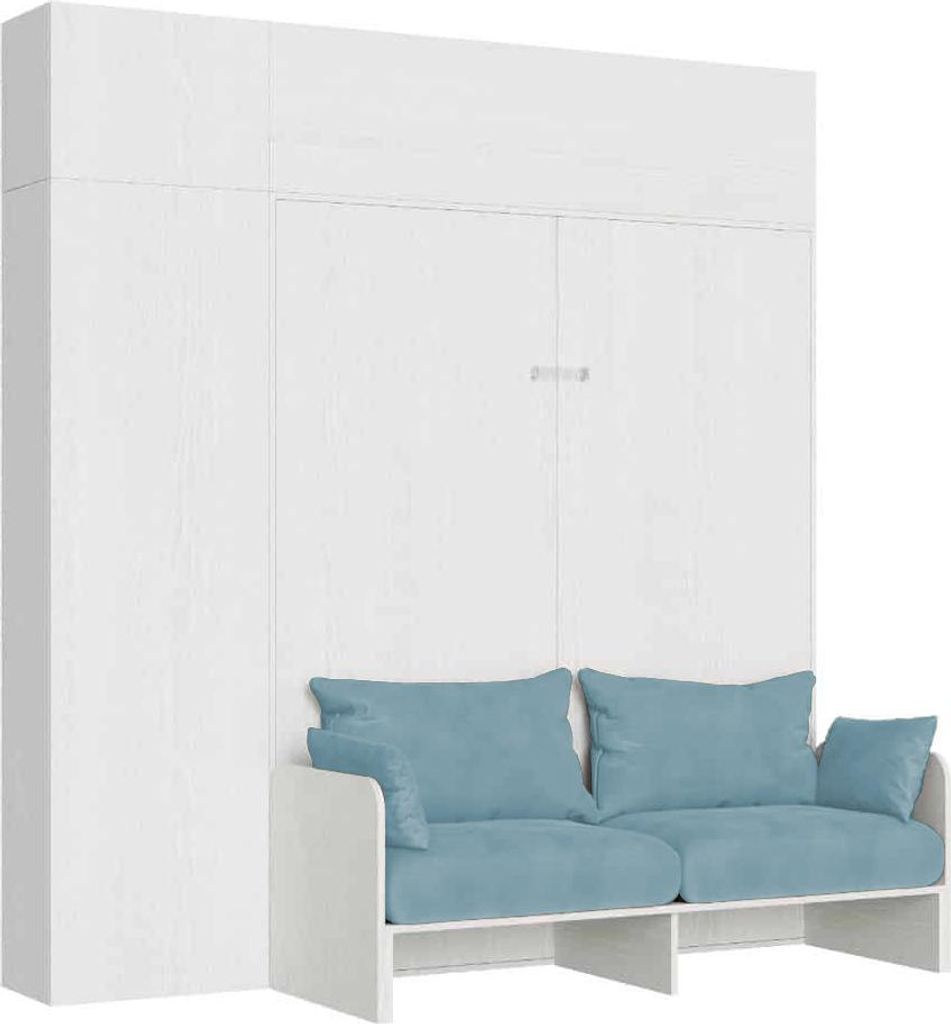 ITAMOBY - Schrankbett Kentaro Sofà 160 vertikal mit Säulenschrank und Vasistas-Wandschränken Esche weiß-A33