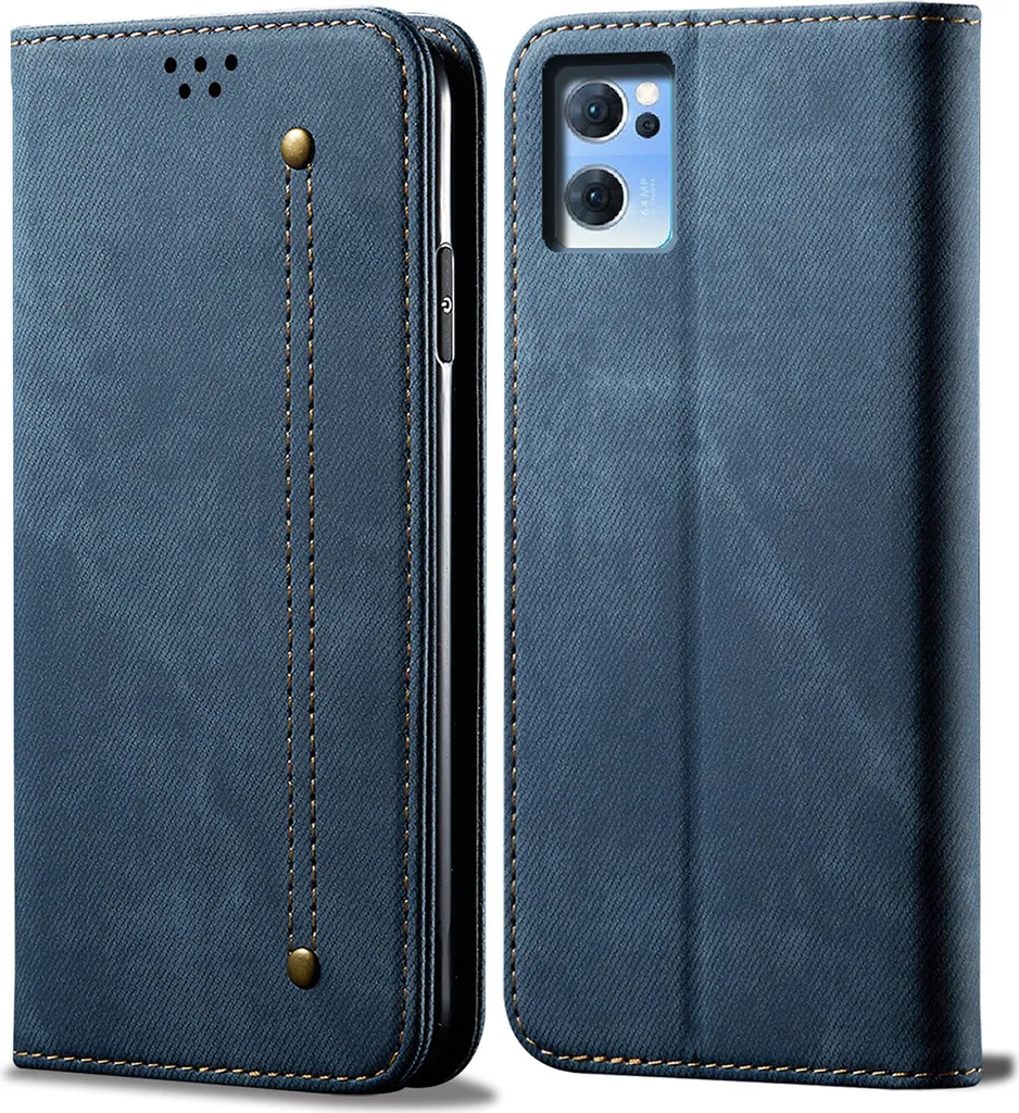 Custodia OPPO Reno7 5G in Pelle Blu - Cover Portafoglio Magnetica Premium