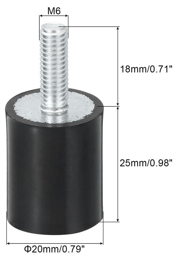 M6 Gummipuffer Gewindegummibuchsen, Schwingungsisolatoren, Zylindrischer Sto?d?mpfer mit Stiften 20 x 25mm 4 Stš¹ck