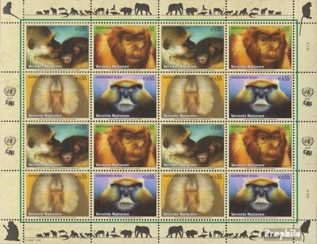 Briefmarken UNO - Wien 2007 Mi 485-488Klb Kleinbogen (kompl.Ausg.) gestempelt Primaten