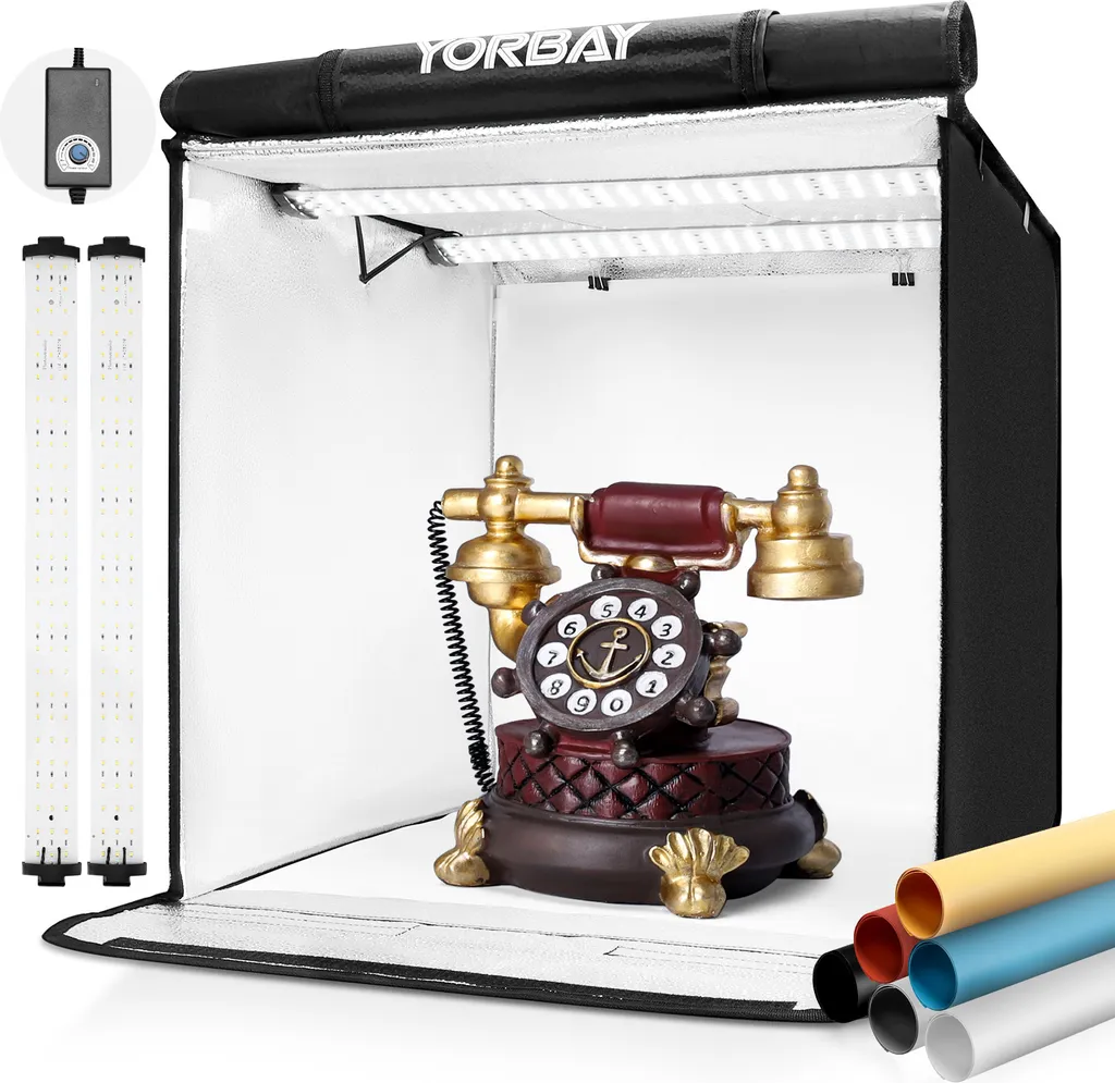 Boîte à Lumière LED 52cm Cube de Photographie avec 6 Décors PVC Interchangeables