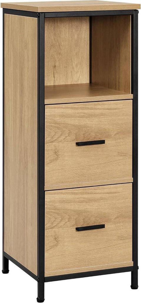 EUGAD Badezimmerschrank, multifunktional, Schwarz helle Eiche, 30x80x30 cm