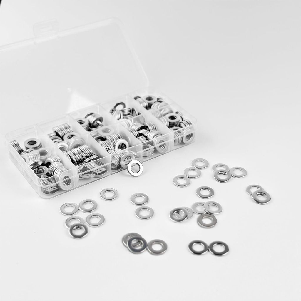 Edelstahl-Unterlegscheiben-Set A2-304 V2A – 549-teilig, Unterlegscheiben und Sicherungsscheiben, Größen M3-M12, Edelstahl für Schrauben und Mu...