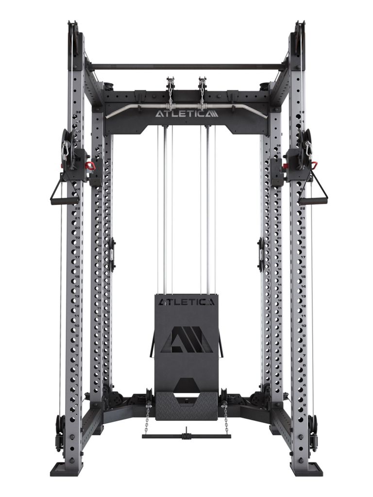 ATLETICA R8 Alpha | Power Rack | Squat Rack & Kabelzug | 180kg Steckgewichte für Cable Cross, Latzug, Rudern | Klimmzugstange, J-Hooks | Edelstahl