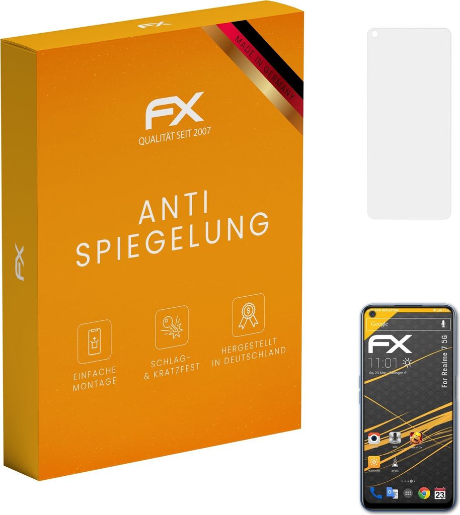 atFoliX FX-Antireflex 3x Schutzfolie kompatibel mit Realme 7 5G Displayfolie