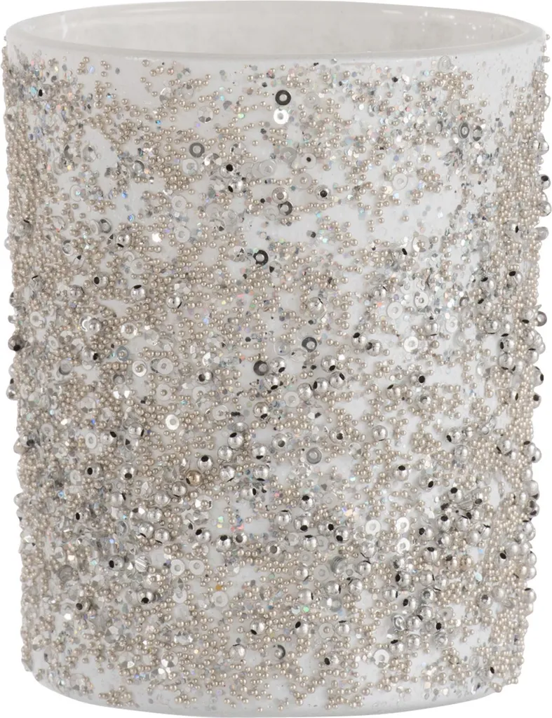J-Line Porte-Lumière en Perles d'Argent et Verre Chic - Taille L 10,5 cm