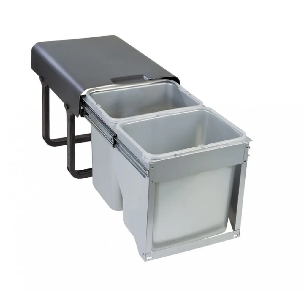 Poubelle Coulissante de Cuisine EKKO FRONT 40 Tri Sélectif 2 Bacs 16L