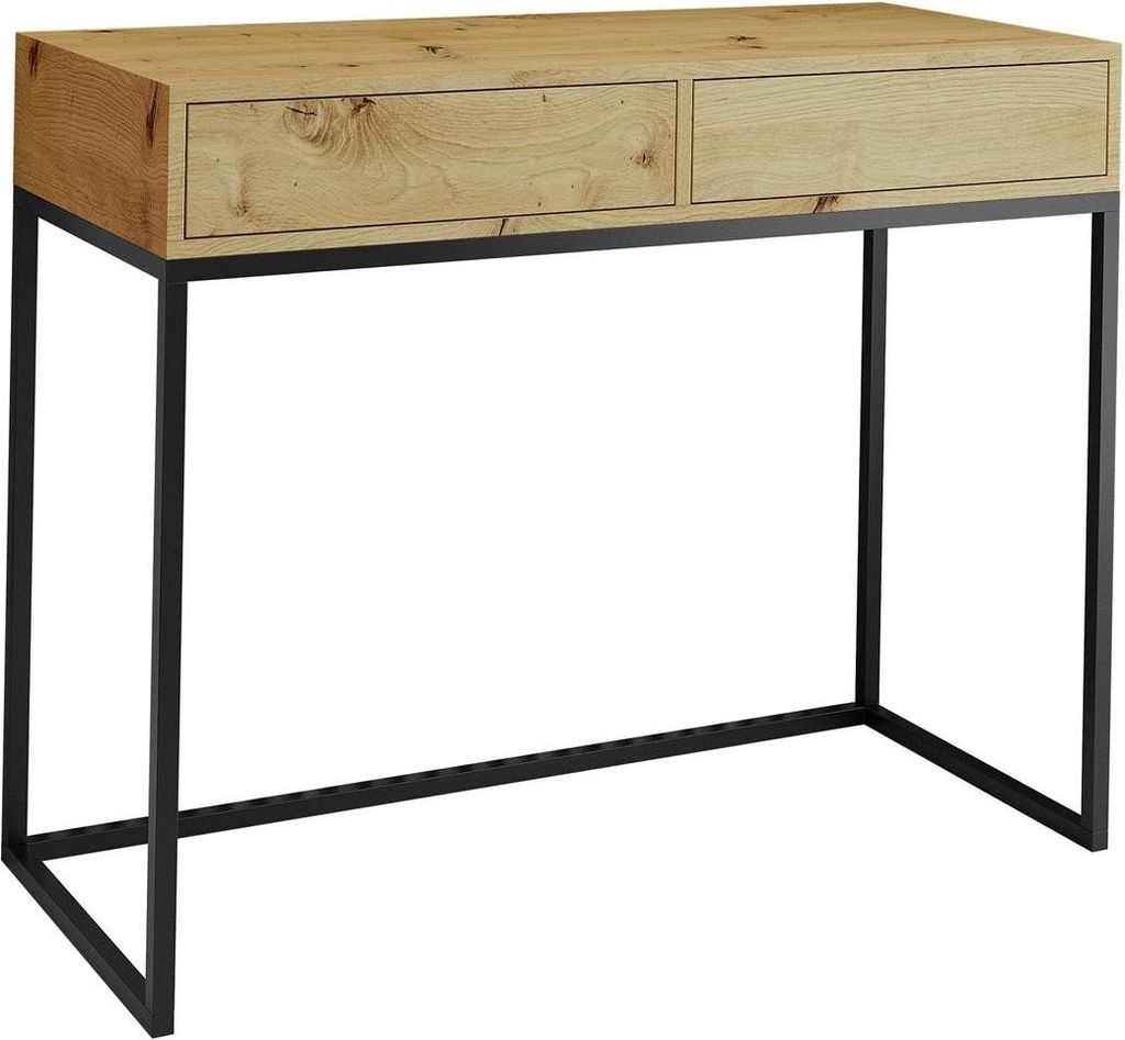 BETTSO Industrieller Frisiertisch CUBIC 100 Eiche wotan auf schwarzem Gestell für den Flur