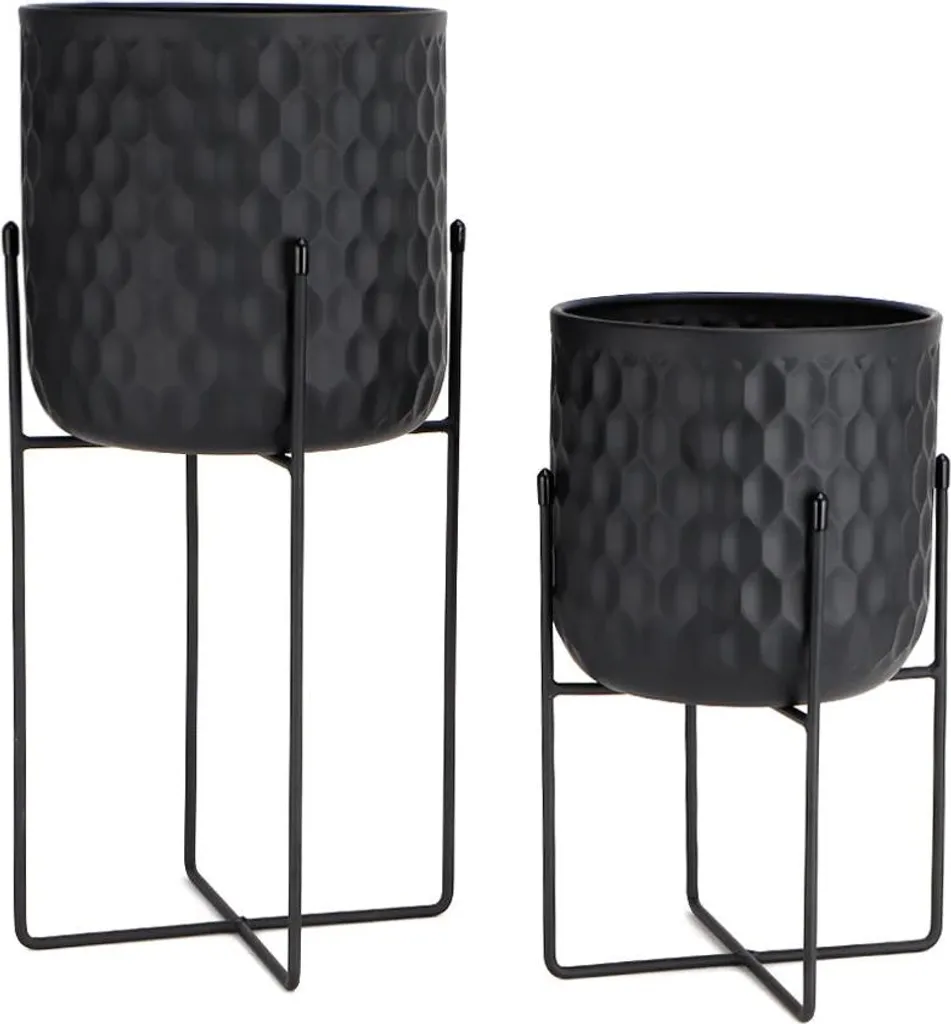 Porte-plante en métal noir lot de 2 dessous de plat pour jardinière