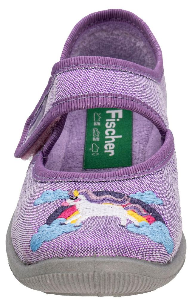 Fischer Kinder Hausschuh Mädchen Glitzerstoff Stickerei Klettriemen, Größe:27 EU, Farbe:Lila