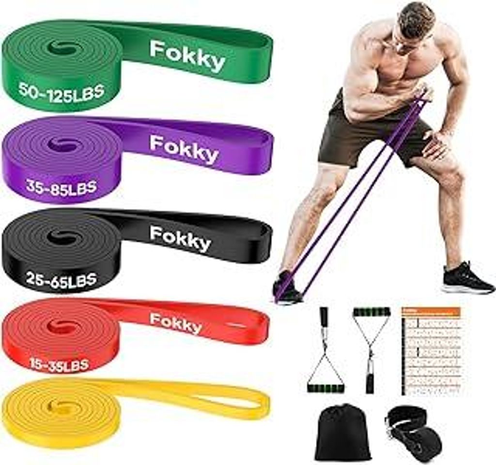 Fokky Fitnessbänder Widerstandsbänder mit 5 Stufen, Resistance Bands mit Türanker, 2*Griffen, Übungsanleitung&Tragebeutel, Gymnastikband Klimmz...