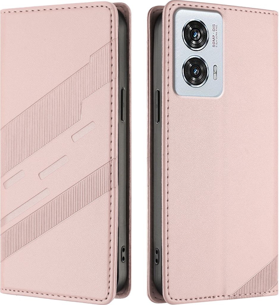 Hülle für Motorola Edge 50 Fusion/Moto G85, Kunstleder Brieftaschen Handyhülle mit Kartenfach und Standfunktion Pink