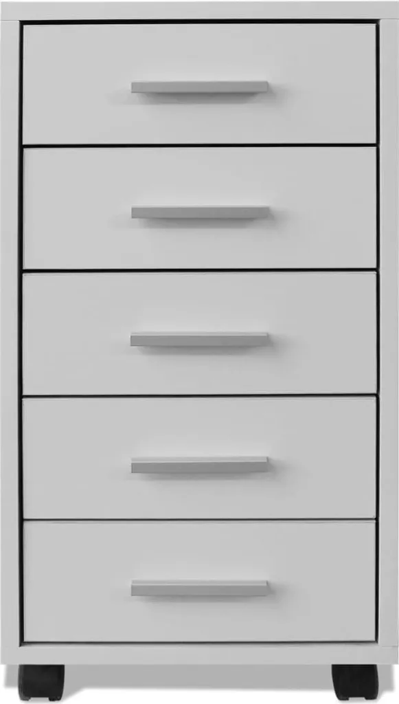 Caisson de bureau à roulettes 5 tiroirs blanc - Rangement dossiers A4 - 3