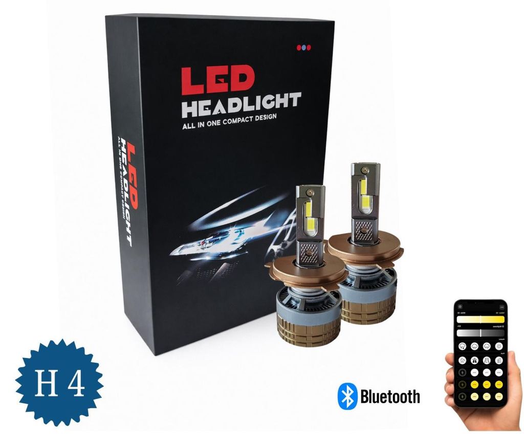 Set Smart-LED-Lampen H4 – Abblend-/Fernlicht, Zwei Farben, CSP Dual Color 3500K – 6500K, Bluetooth-App, CAN-Bus