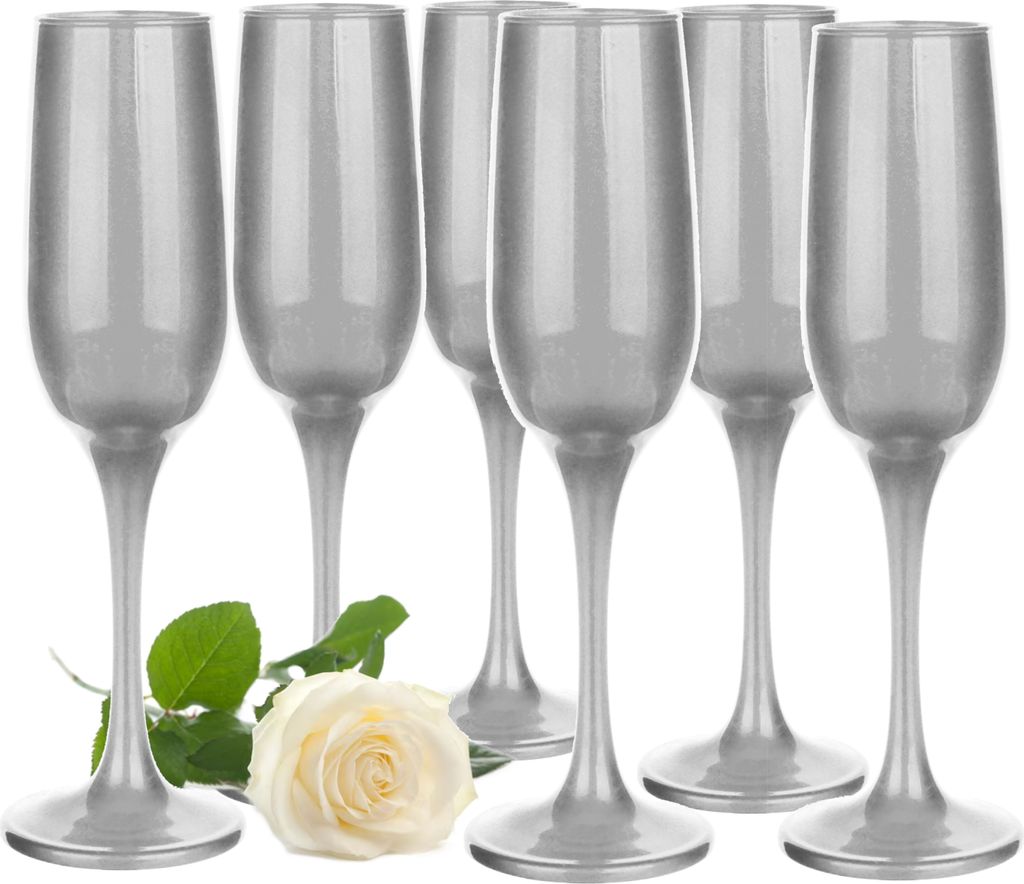 Glasmark Krosno Gläser 6er Set 0,2 Liter Sekt Champagner Glas Kelch Sektgläser Champagnergläser Schaumweingläser Weingläser Silber 6 x 200 ML