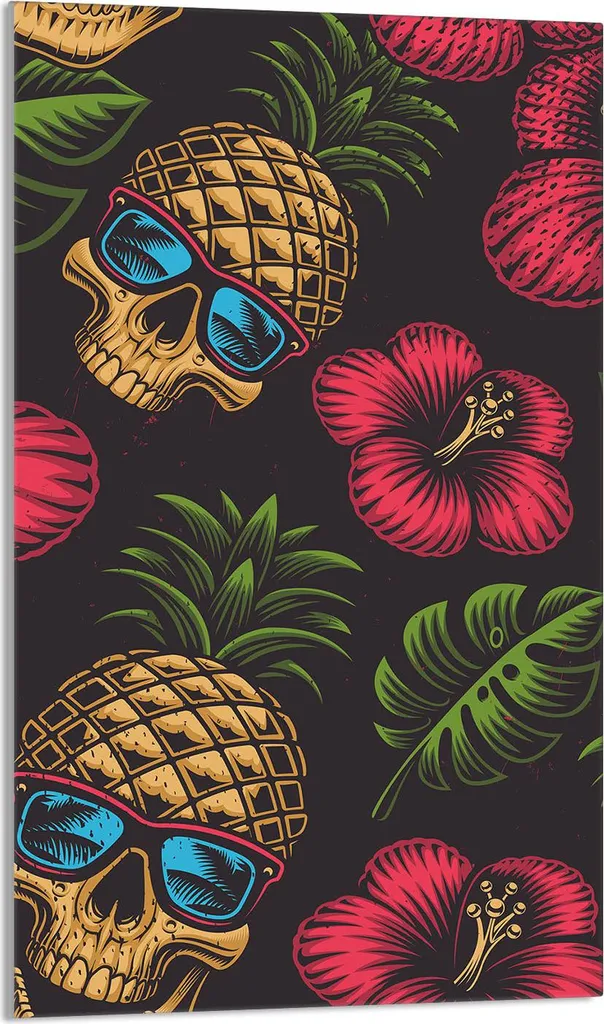 Tagliere Vetro 30x52 Design Skull Flower - Copri Piano Cottura Artistico
