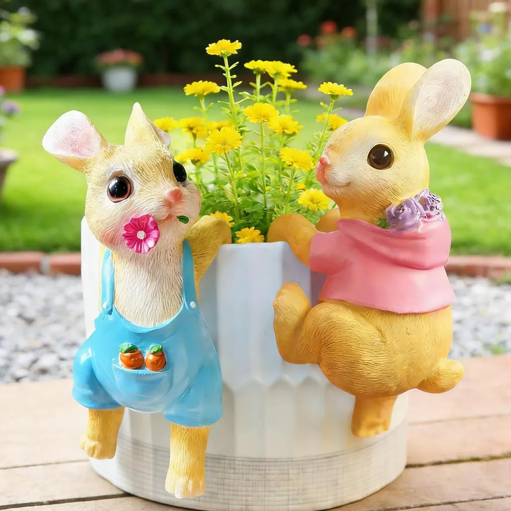 Statues de jardin lapin de Pâques en résine pour décoration extérieure