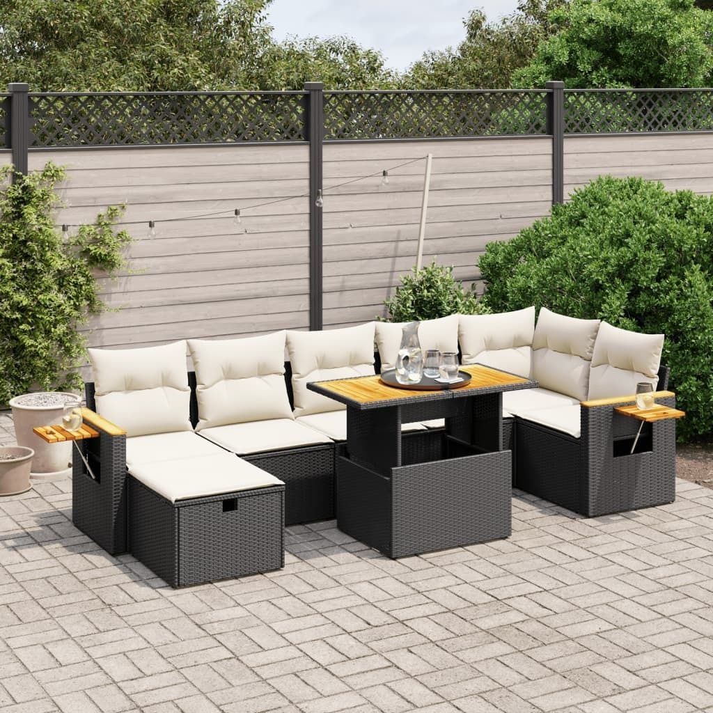 Design 8-tlg. Garten-Sofagarnitur mit Kissen Schwarz Poly Rattan, Gartenmöbel-Sets 2024 Neu