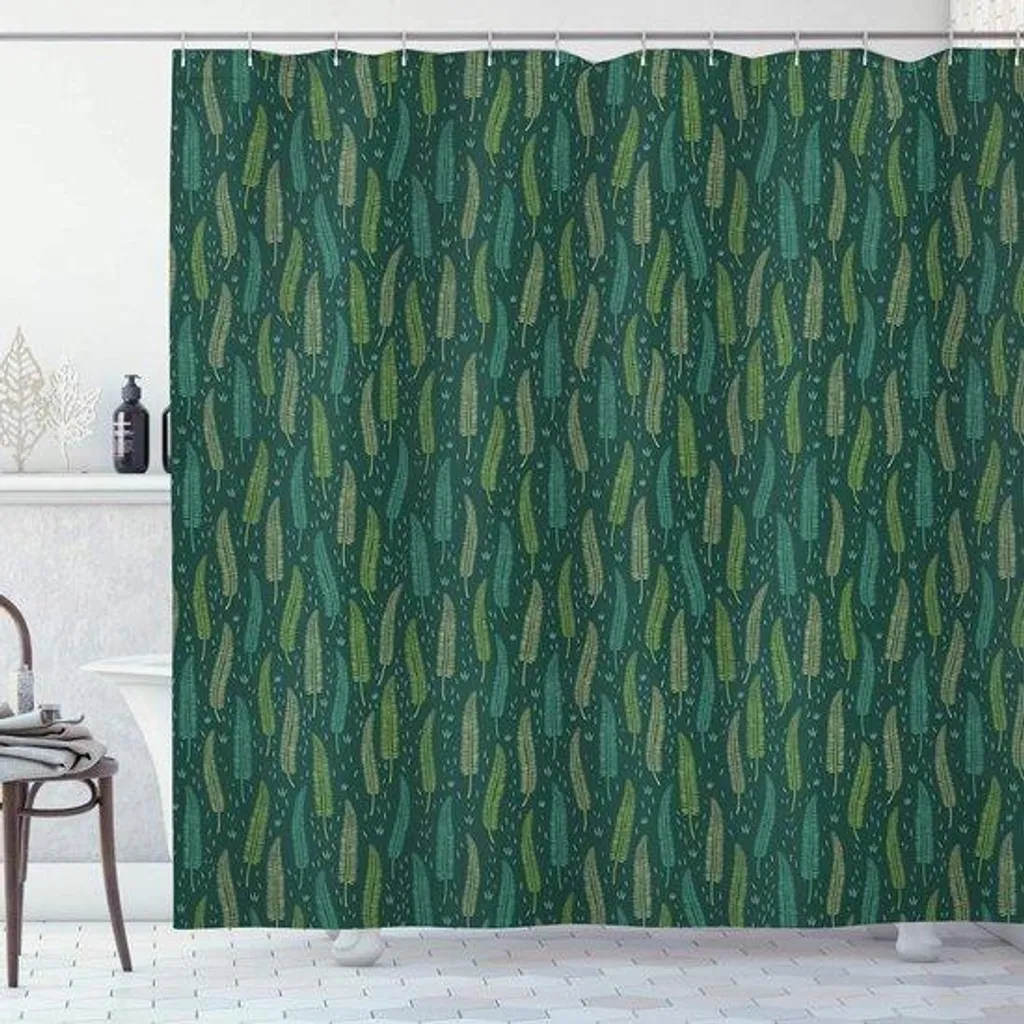 Rideau de douche tissu vert foncé 175x200 cm lavable et anti-moisissure