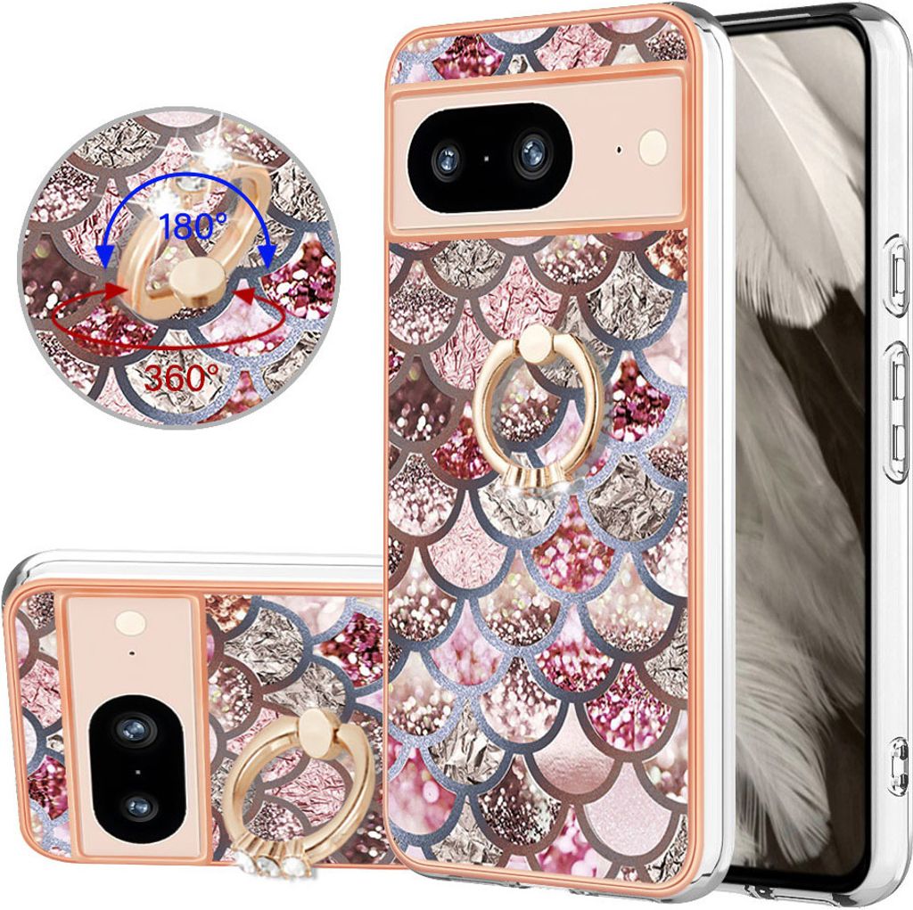 Hülle für Google Pixel 8 Muster TPU Silikon Stoßdämpfer Bumper Schutzhülle mit Ring Ständer Kaffee