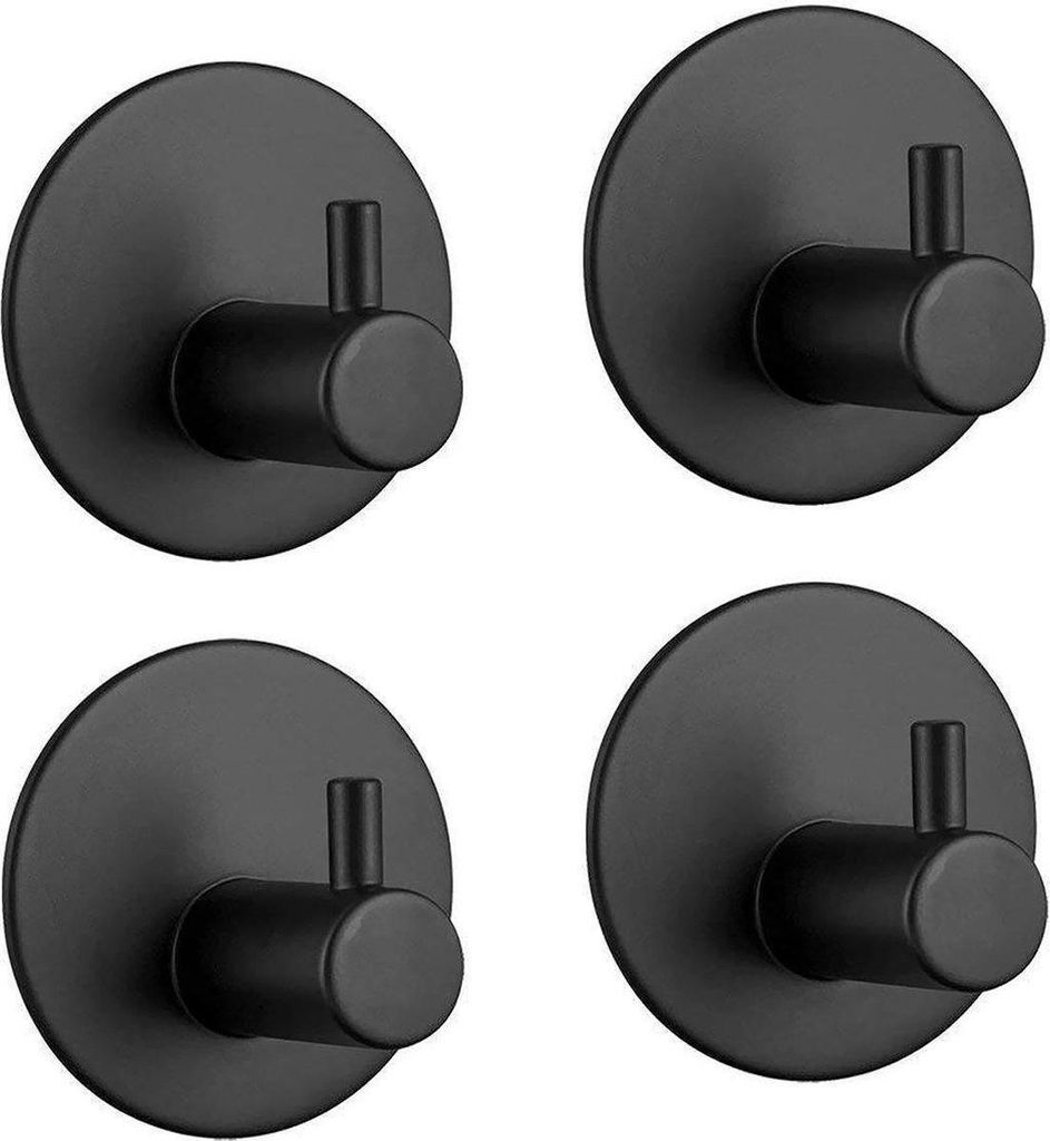 Jumadas Wandhaken - Selbstklebend - Wandhaken - Mattschwarz - Badezimmer - Zimmer - 4 Stück