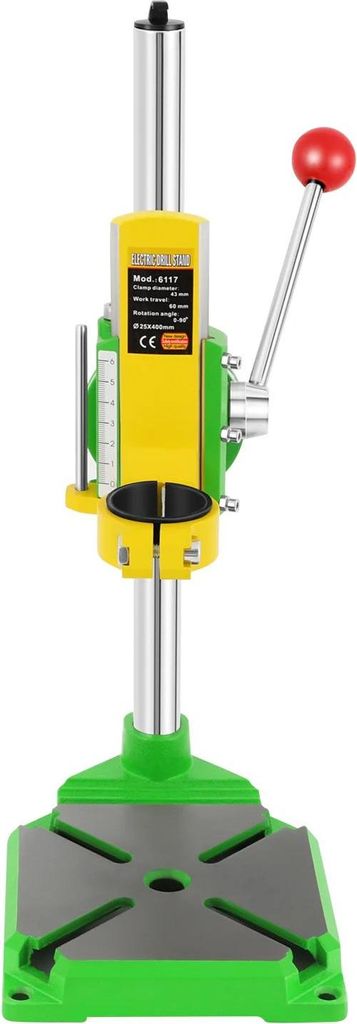 Bohrständer für Handbohrmaschine - Tisch-Bohrpressenständer - Neigbar 0–90° - Spann-Ø 38–43 mm - Hub 6 cm - Säule 2,5×40 cm - Grün
