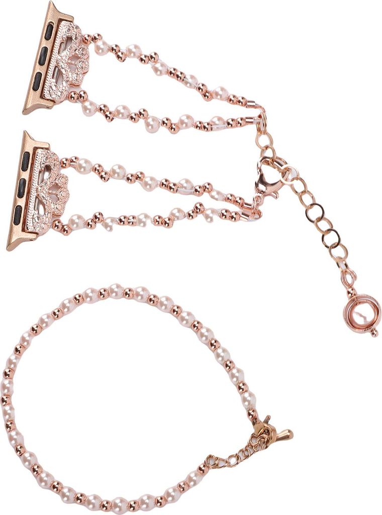 Perlenarmband-Uhrenband passend für IOS Watch 38 40 41 42 44 45 49 mm Damenmode Handgefertigtes elastisches, dehnbares Uhrenarmband in Rosa