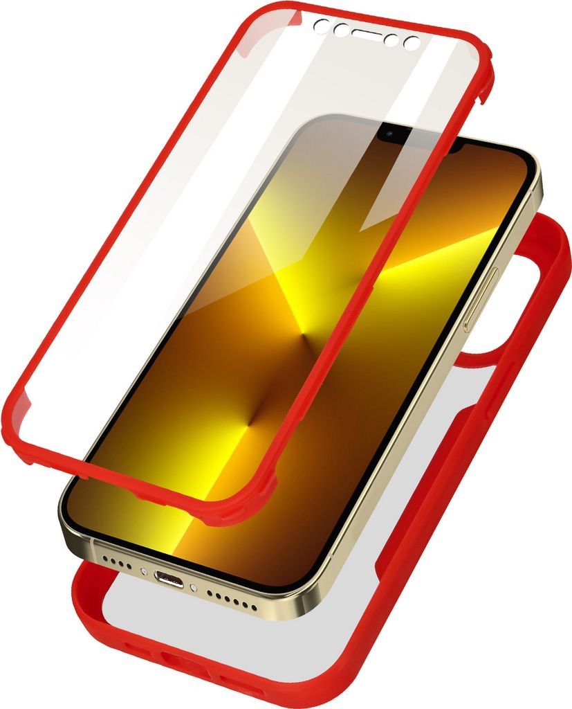 Rundumhülle iPhone 13 Pro Max, transparente Rückseite + Silikon Bumper - Rot