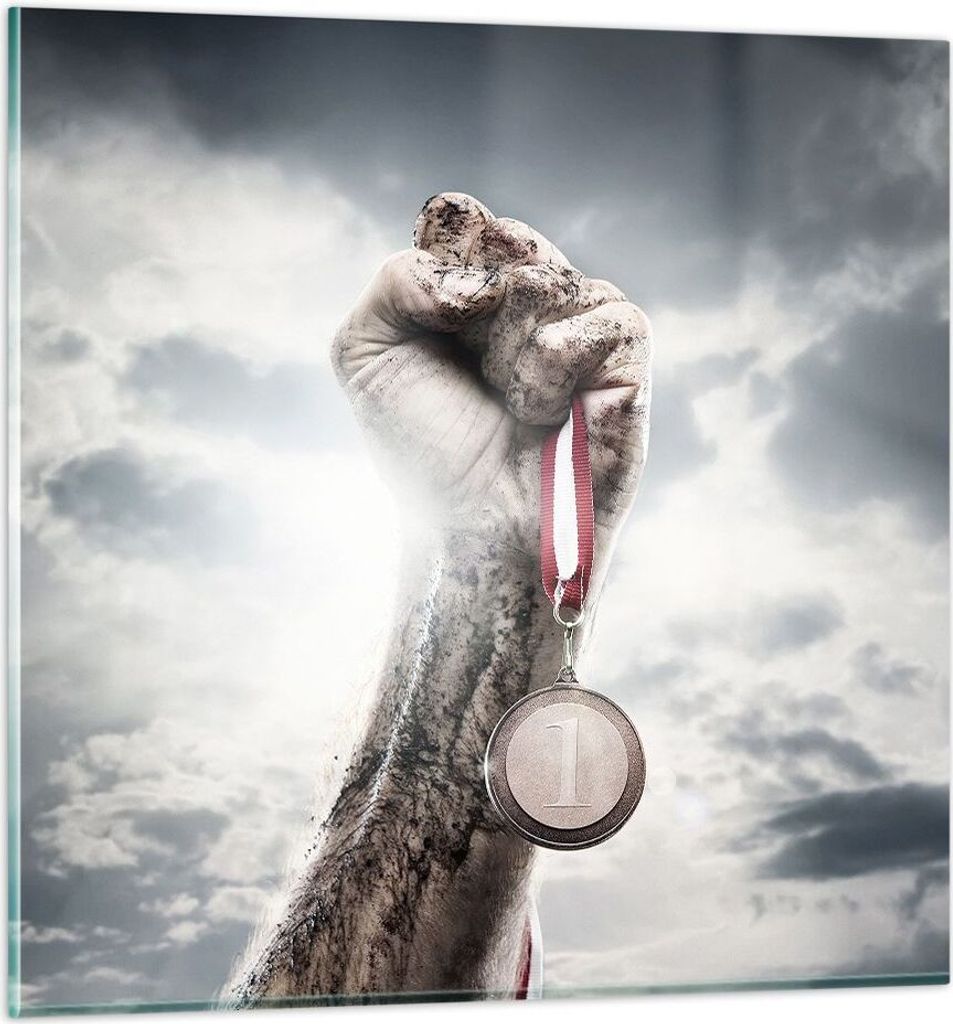Bilder auf glas - Sport Medaille Sieg Trophäe - 50x50cm - Glasbilder - Wandbilder - Kunstdruck - zum Aufhängen bereit - Wanddekoration aus Glas -...