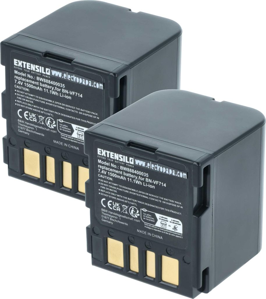 EXTENSILO 2x Akku kompatibel mit JVC GR-D325EG, GR-D295 US, GR-D325, GR-D295, GR-D345EG, GR-D290US, GR-D345, GR-D360 Kamera (1500 mAh, 7,4 V, Li-Ion)