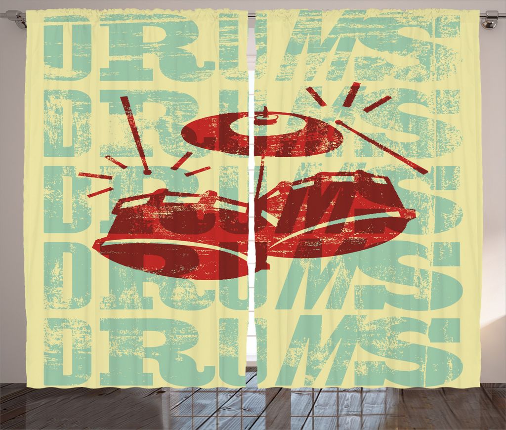 ABAKUHAUS Jahrgang Rustikaler Vorhang, Groovy Rockmusik Vibe, Wohnzimmer Universalband Gardinen mit Schlaufen und Haken, 280 x 245 cm, Gelb Rot