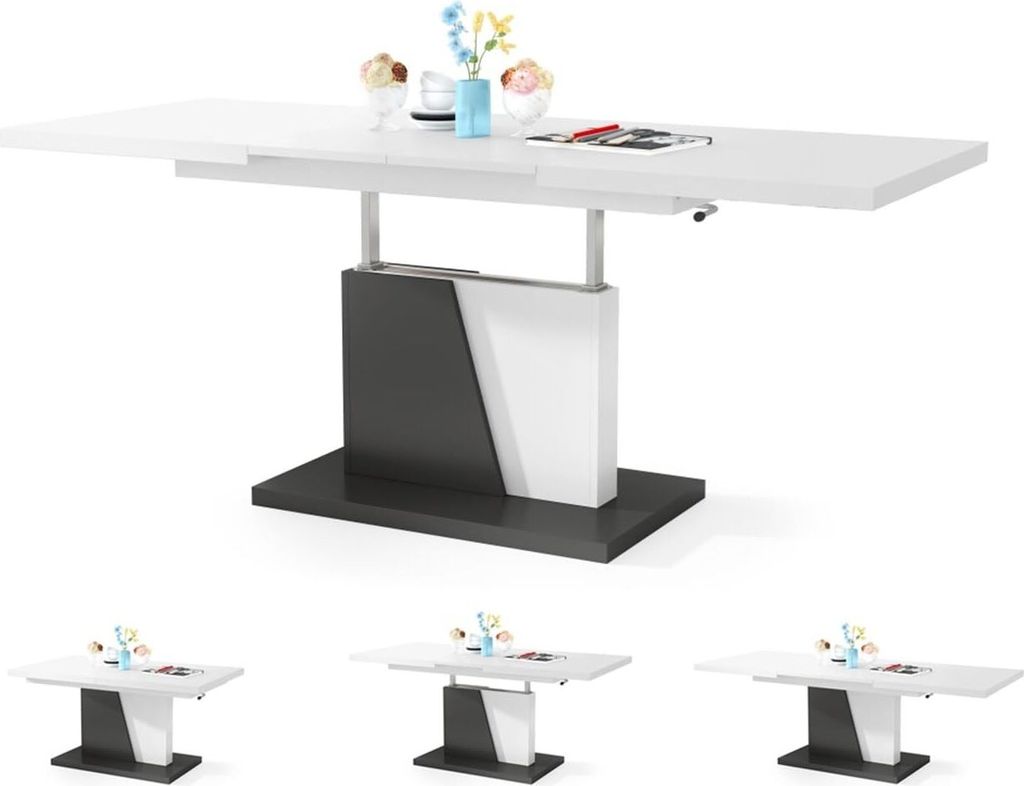 Esszimmertisch Grand , Esstisch , bis 180cm ausziehbar , höhenverstellbar , Küchentisch , Kitchen Table , 120x70cm , 05 , Weiß+Anthrazit