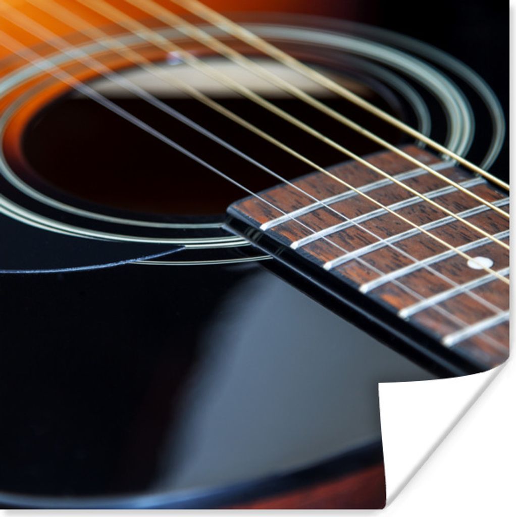 MuchoWow Poster Schöne schwarze und braune Akustikgitarre 75x75 cm - Wand Dekoration