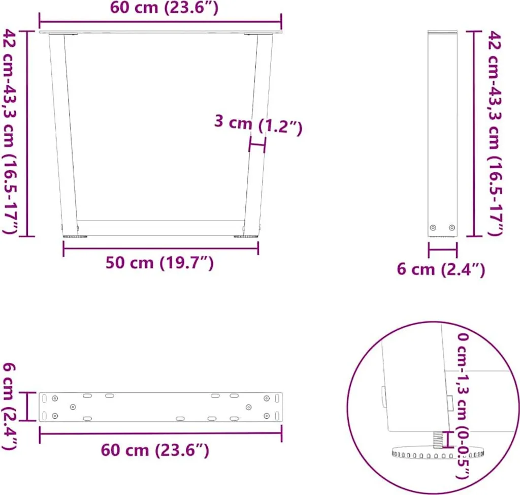 Set 2 Gambe per Coffee Table Nero Acciaio 60cm - Design a V - 10