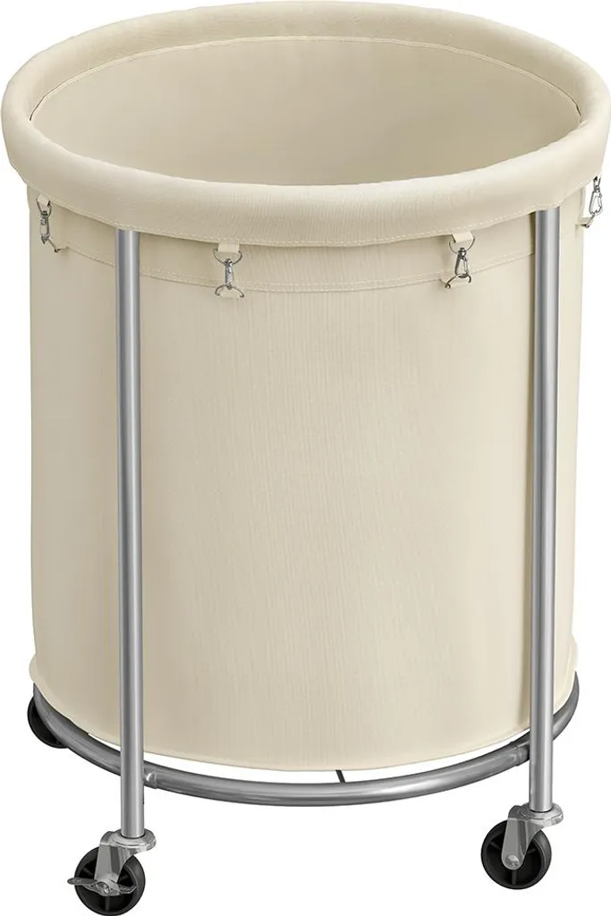 Grand panier à linge 170L crème - Mobile sur 4 roulettes - Style rond