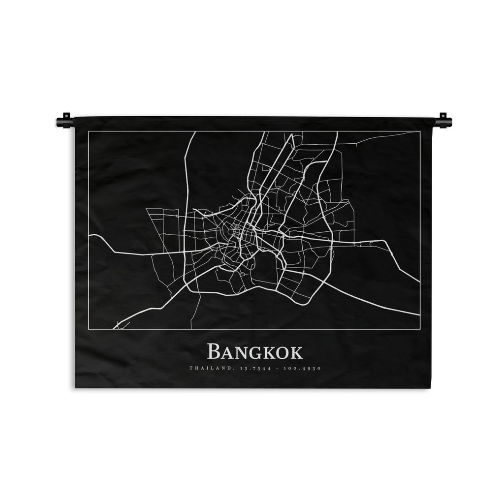 MuchoWow Wandteppich Wandbehang Bangkok - Karte - Stadtplan 90x67.5 cm Tapisserie Dekoration Wandtuch - Fototeppich - Wand-Skulpturen