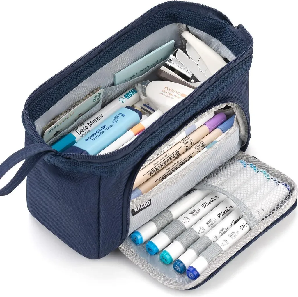 EASTHILL Astuccio Grande Blu Navy - Portapenne Scuola e Ufficio Robusto